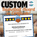 personalized basketball certificates or awards for end of season or basketball camp